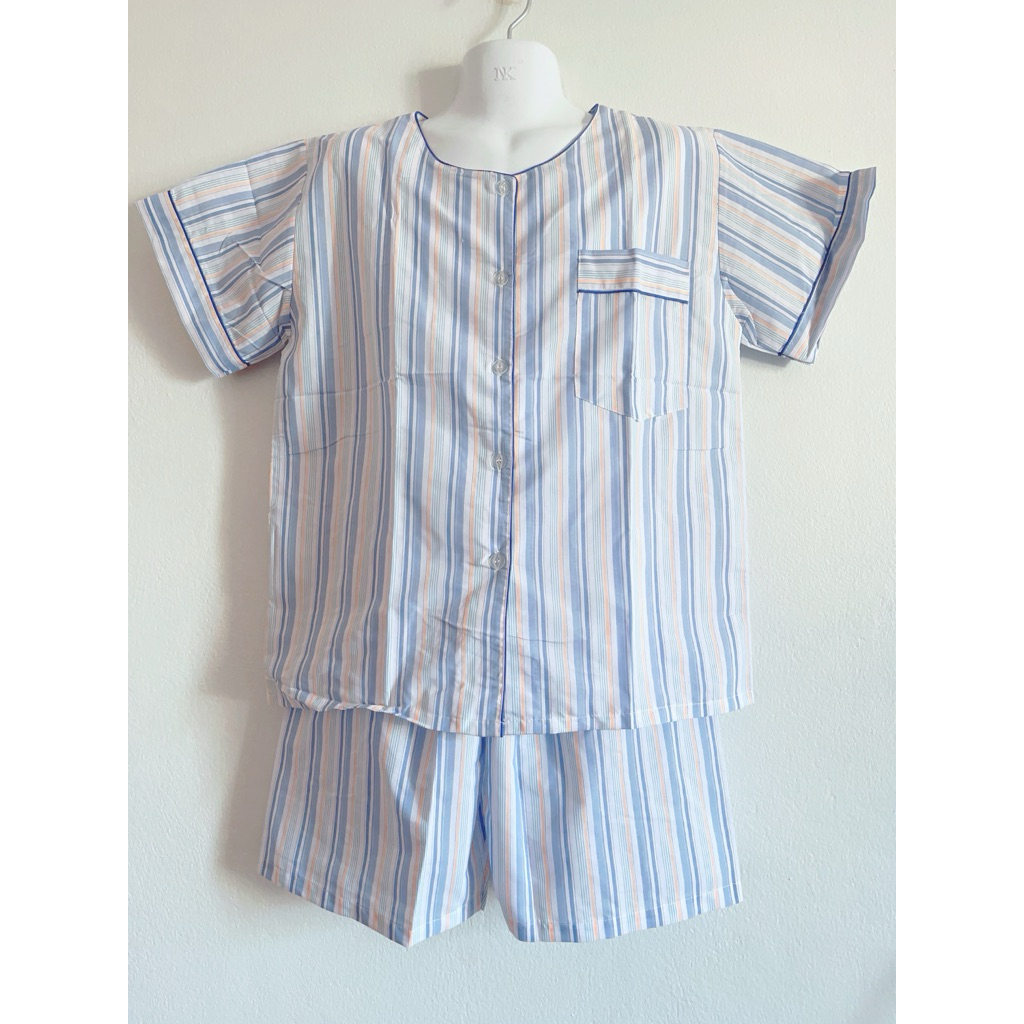 👕ชุดนอนผู้ใหญ่ แขนสั้นขาสั้น ลายริ้ว(ผ้าทอลายไม่ใช่สกรีน) คอกลม ผ้าทีซี สินค้าพร้อมส่ง