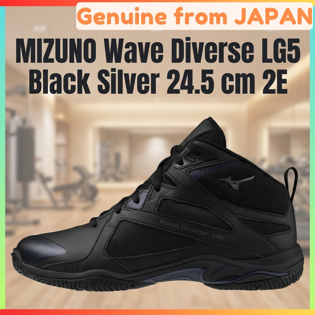 MIZUNO Wave Diverse LG5 Fitness Shoes 2E Wide Gym Studio Exercise Black Silver 24.5 cm Unisex