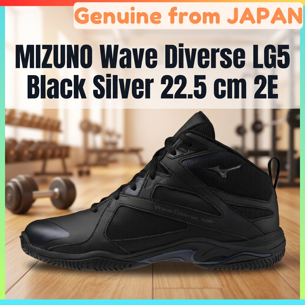 MIZUNO Wave Diverse LG5 Fitness Shoes 2E Wide Gym Studio Exercise Black Silver 22.5 cm Unisex