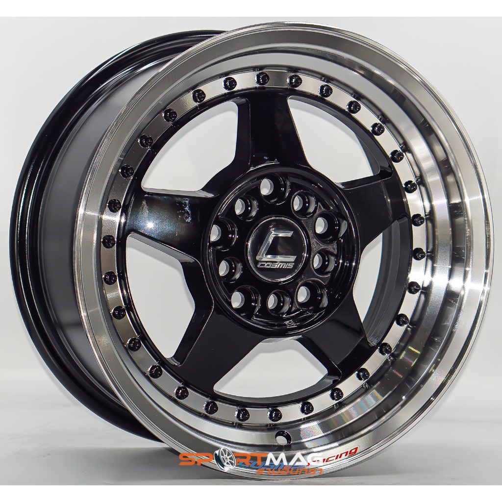 ล้อแม็ก Cosmis DTM 5รู100/114 ET35 ดำขอบเงา กว้าง7 ขอบ15นิ้ว (ราคา4วง)