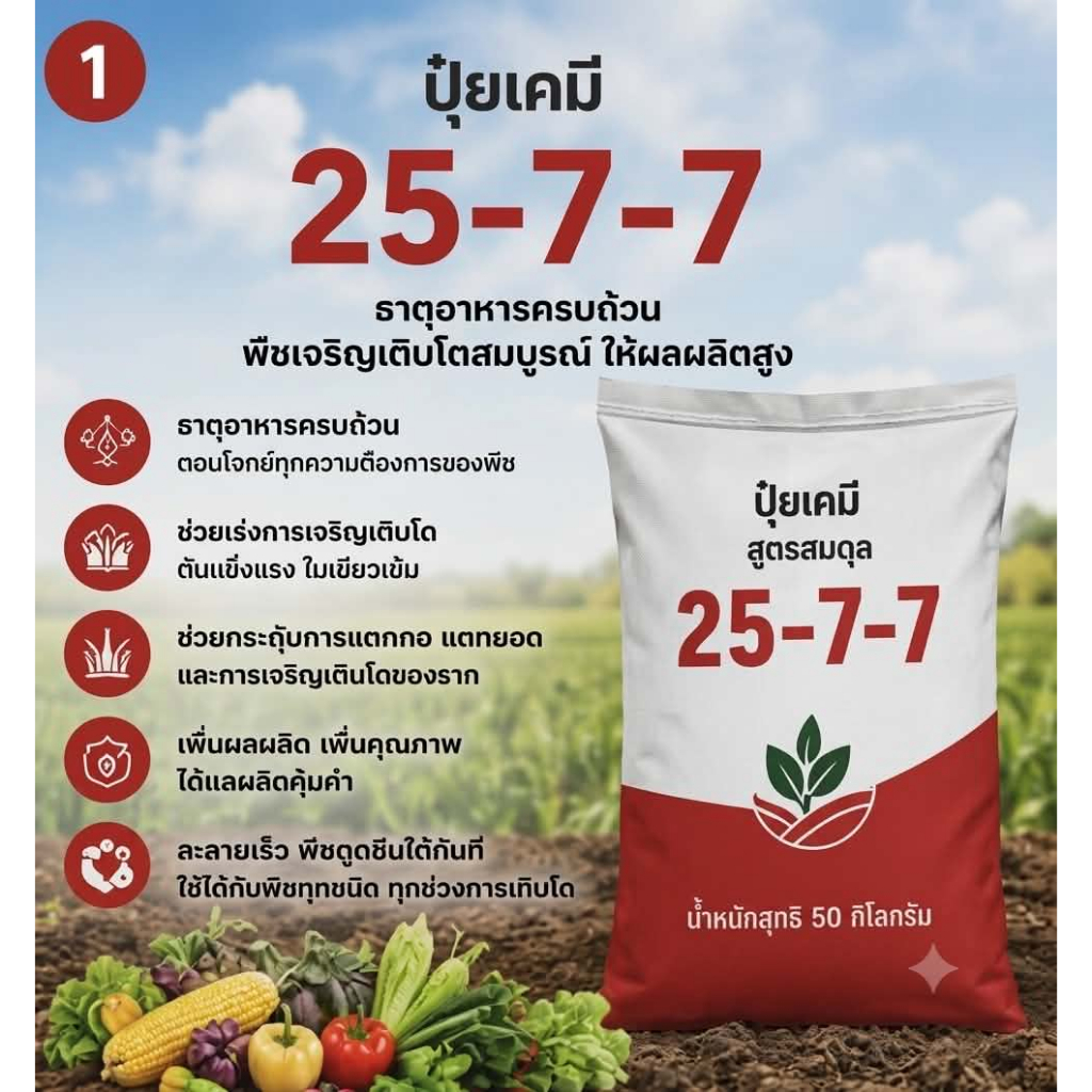 ปุ๋ยตรากระต่าย 25-7-7 ปุ๋ยเคมี เเท้ 💯 ลุงหนูฟาร์ม ฟื้นฟูต้น เเก้โทรม 100 300 500 g. 1 kg. กรัม ก.