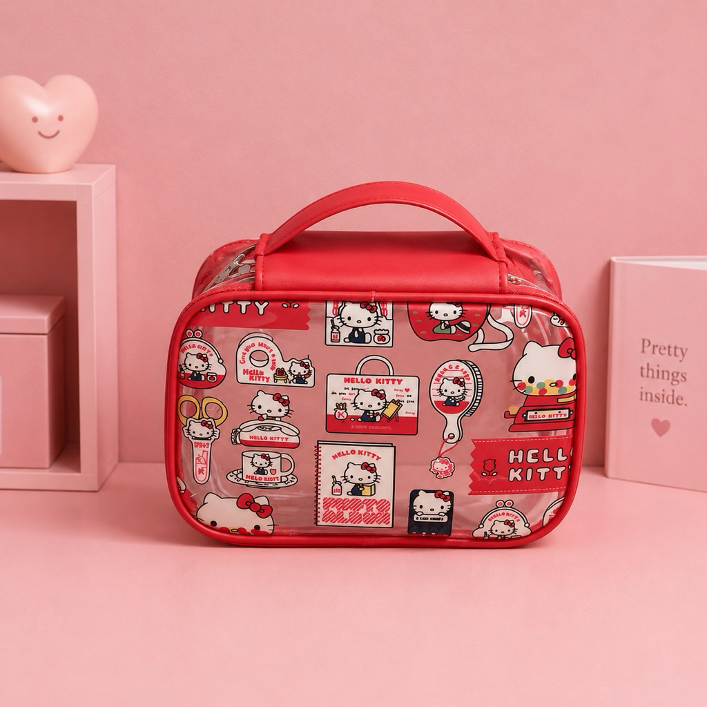 สินค้าพร้อมส่ง 🔥  Hello Kitty Cosmetic bag Cute กระเป๋าแฟชั่นเกาหลีความจุขนาดใหญ่ กระเป๋าเครื่องสำอางค์