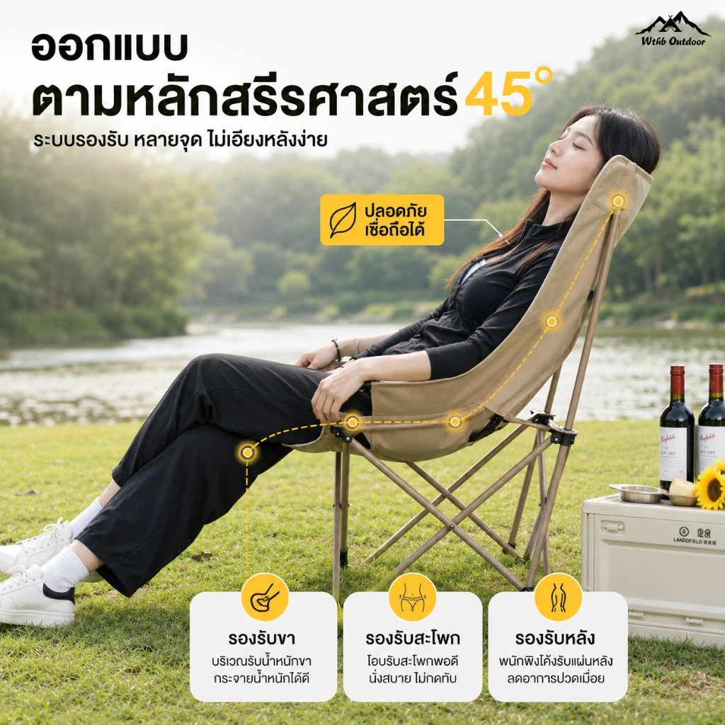 เก้าอี้แคมป์ปิ้ง พนักพิงสูง เก้าอี้สนาม พับได้ แบบพกพา ปิคนิค แถมถุงเก็บ รับน้ำหนัก 300KG thumbnail 6