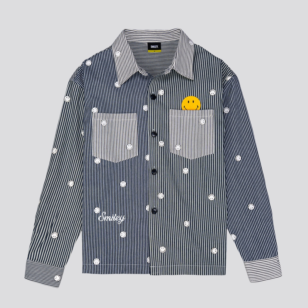 SMILEY® DENIM IN CROCHET POLKA PATCH SHIRT JACKET