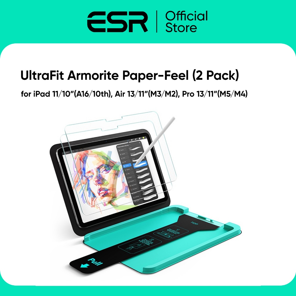 ESR ฟิล์มหน้าจอสำหรับ iPad 11/10,Air 11"/13" (M3/M2),Pro 11"/13" (M5/M4) รุ่น UltraFit Armorite Paper-Feel (แพ็ค 2 ชิ้น)
