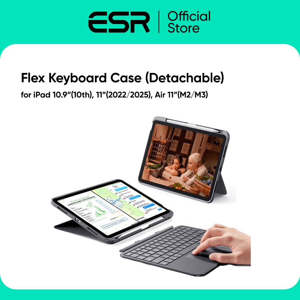 ESR เคสสำหรับ iPad Air 11" (Gen4-8) / Gen 10th 10.9" / 11" (2025/2022) รุ่น Flex Keyboard Case (Detachable)