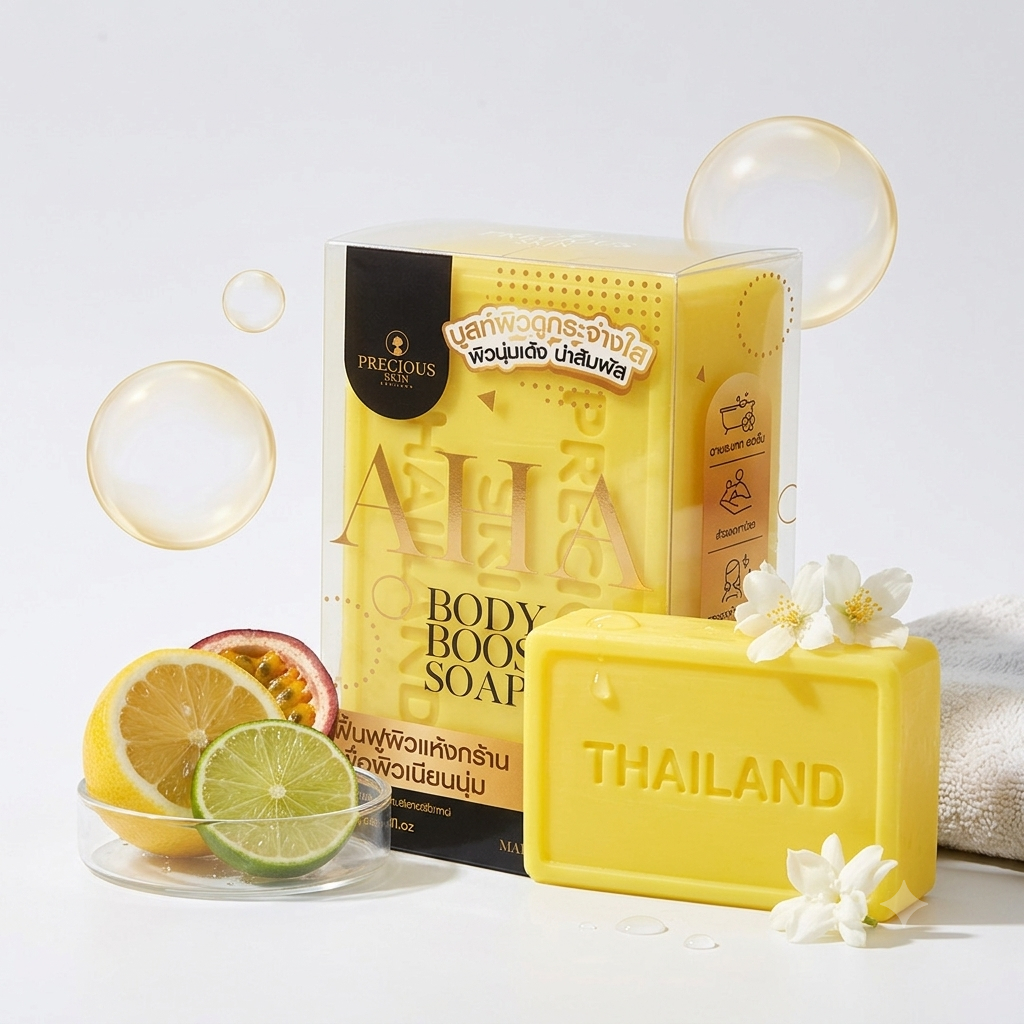 Precious Skin Thailand AHA Body Booster Soap 80g สบู่เอเอชเอสูตรเข้มข้น ผลัดเซลล์ผิวหมองคล้ำ เผยผิวกระจ่างใส