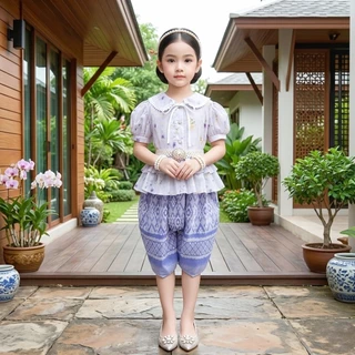 ชุดไทยเด็ก รุ่นเสื้อ+โจงกระเบนผ้าฝ้ายลายไทย **ไม่รวมเครื่องประดับ**