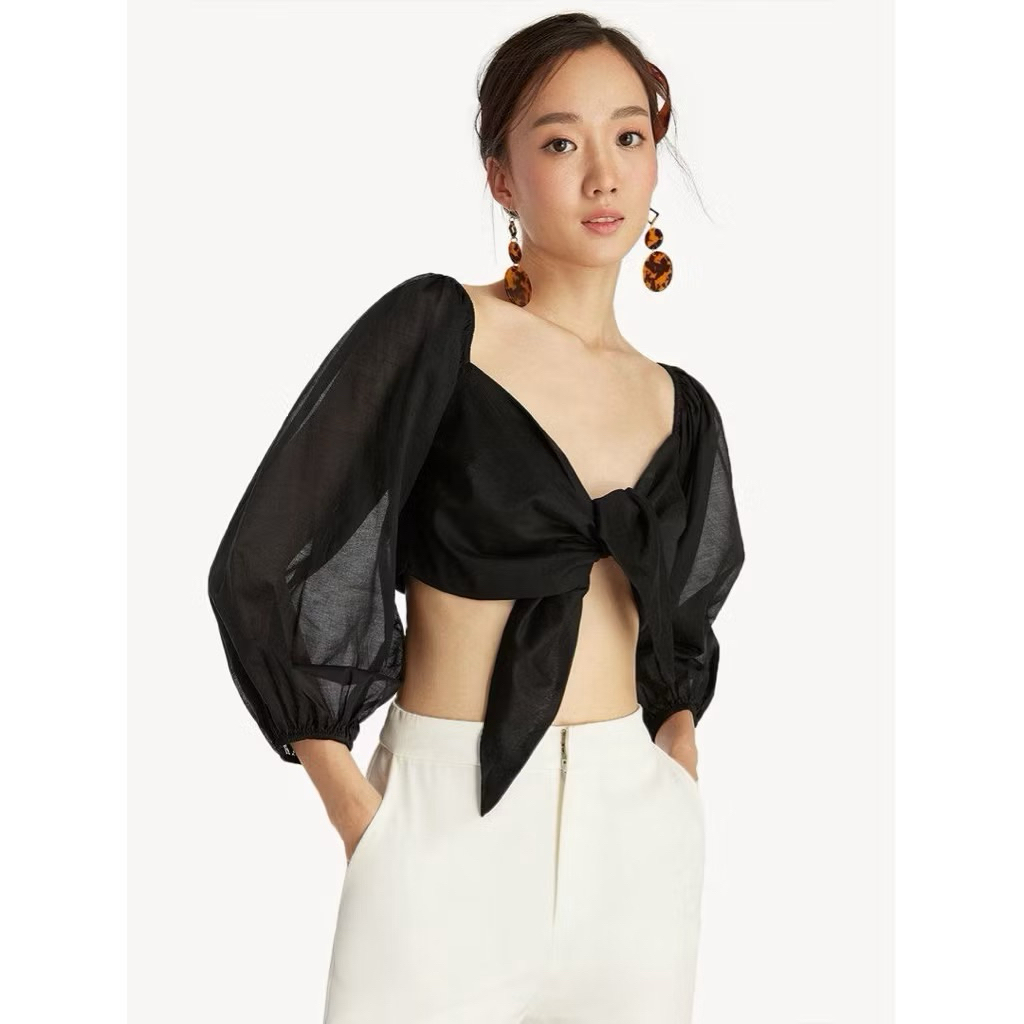 โอนตรง 199.- ส่งต่อเสื้อครอปแขนยาวผูกหน้า pomelo xs (shop825)