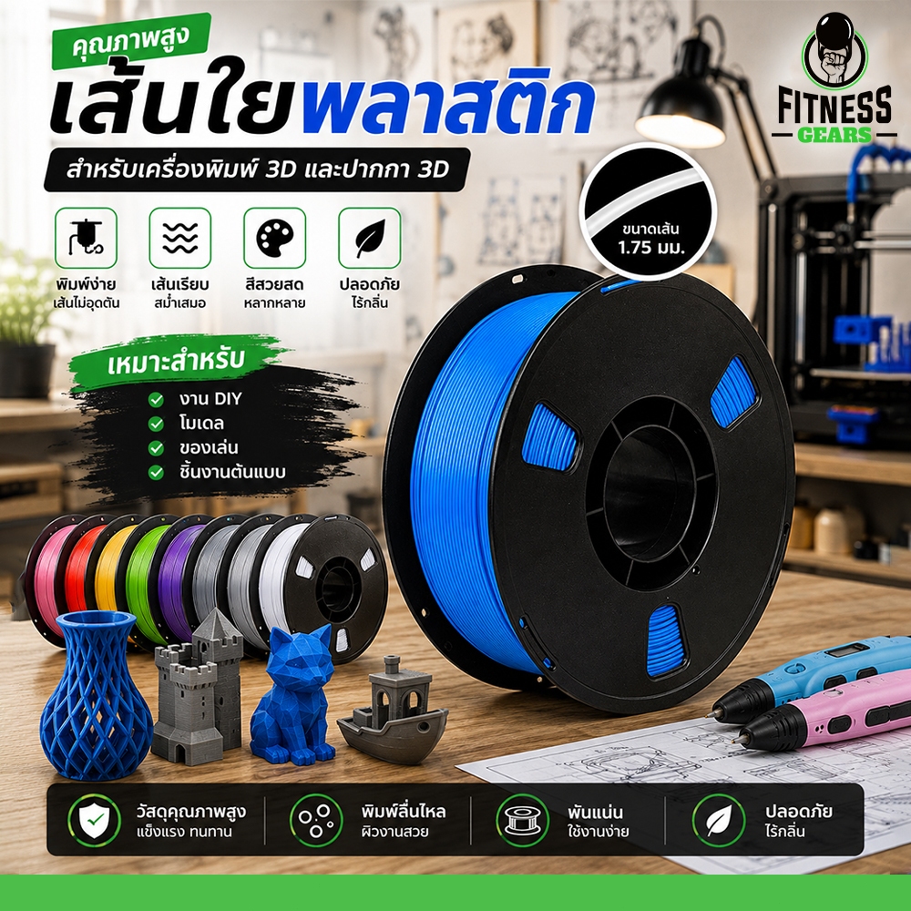 Plastic Filament ฟิลาเมนต์ ABS ทนความร้อน ไม่แตกหักง่าย เส้นใยพลาสติก สำหรับงานพิมพ์ 3 มิติ