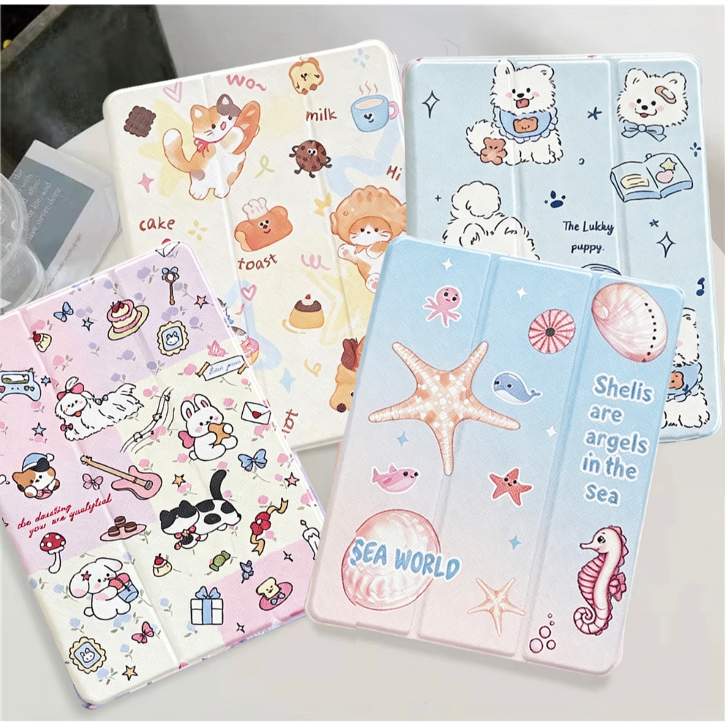 เคสฝาพับ ลายการ์ตูนน่ารัก สําหรับ Samsung Galaxy Tab S7 S8 S9 S10 FE A7 lite S6 lite A9 A11 Plus มีช่องใส่ปากกา กันกระแท