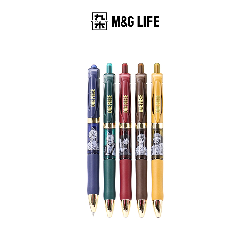 M&G Life x One Piece ปากกาลูกลื่นแบบกด ขนาด 0.5 มม. (หมึกสีน้ำเงิน) — แพ็ก 5 ด้าม