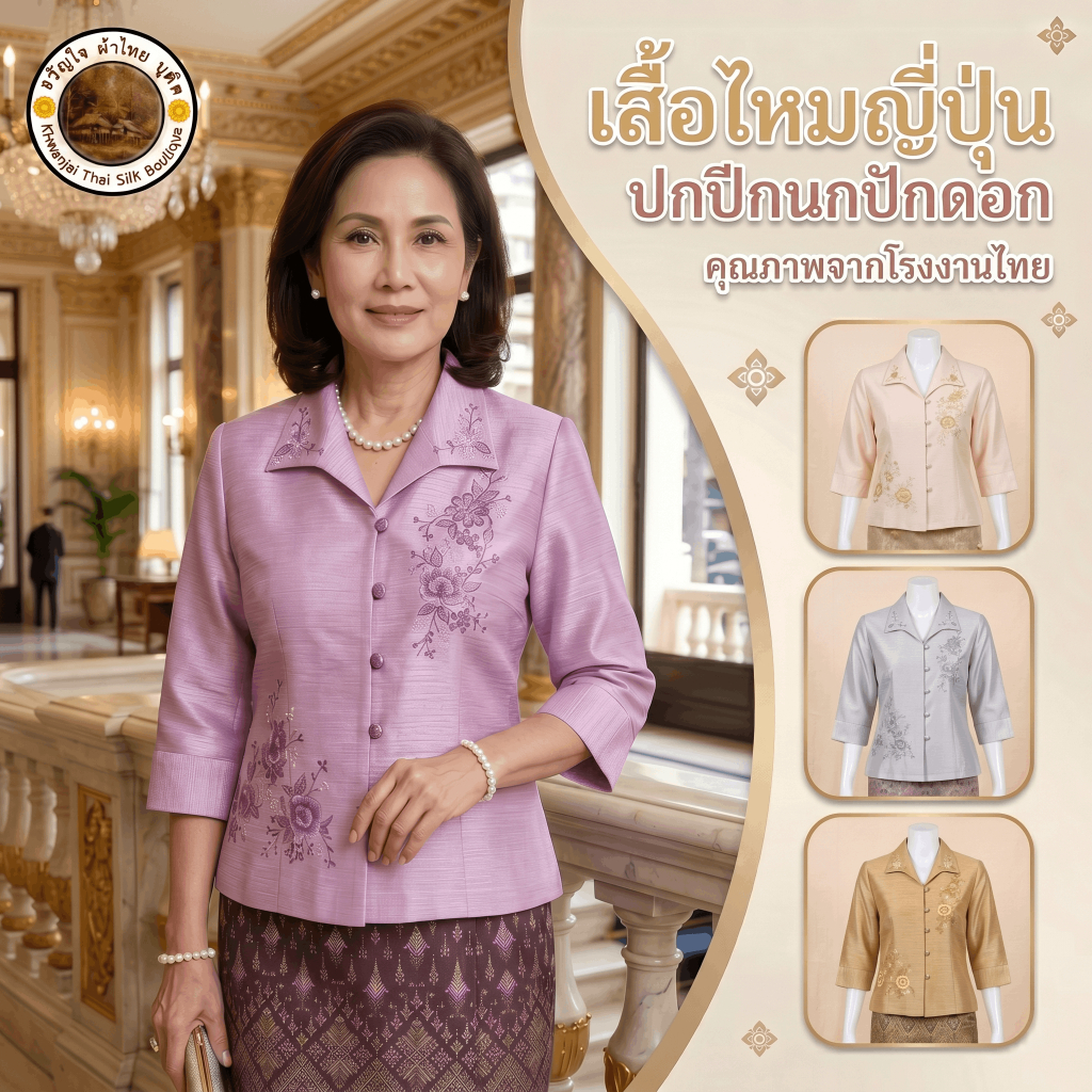 NewArrival 2026🌹เสื้อไหมญี่ปุ่นปักดอกหรู เนื้อผ้าเบาใส่สบาย ใส่งานบุญ เที่ยว หรือออกงานก็สวยครบจบ