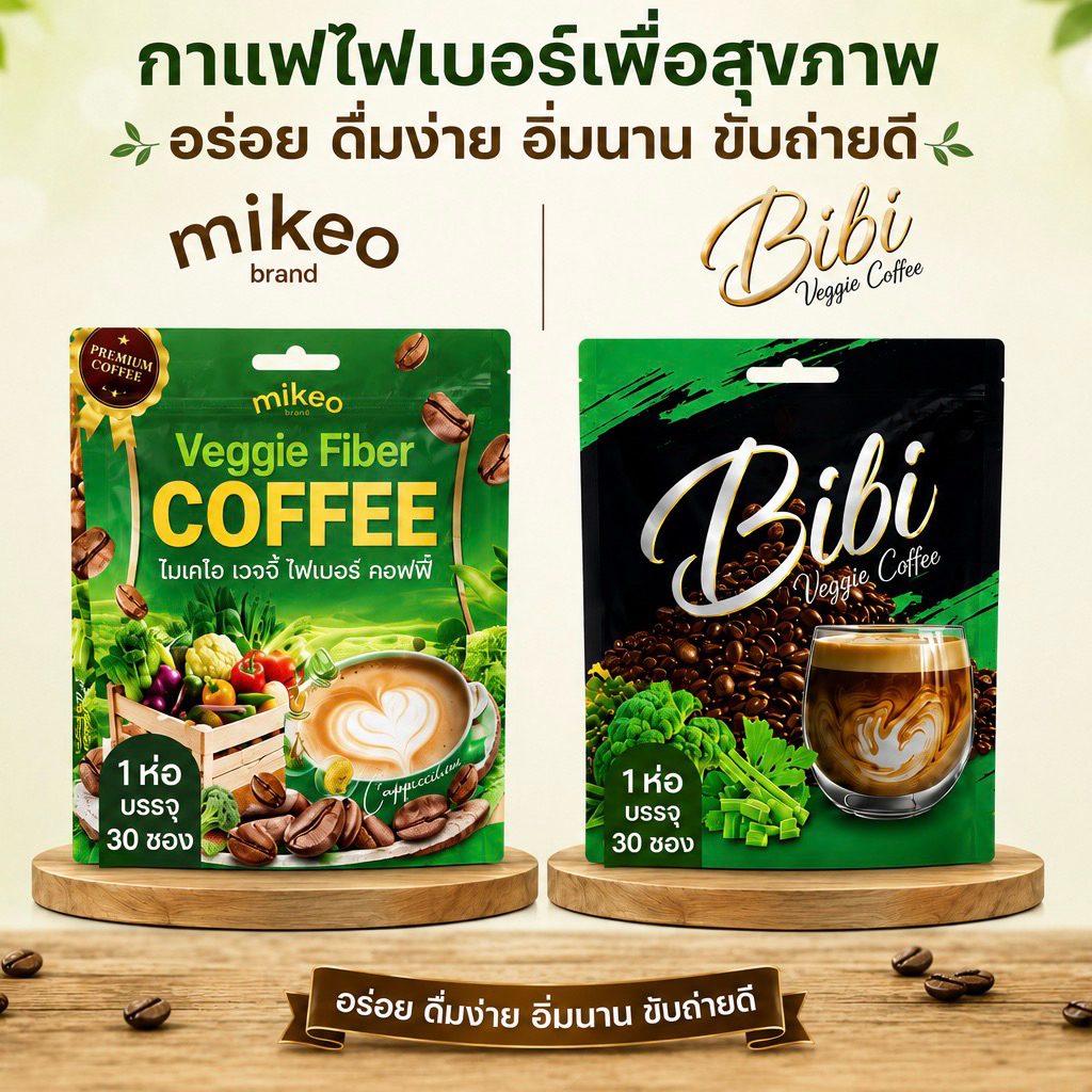 โปรคู่ กาแฟบิ๊บิและกาแฟผักมิเกว Bibi Vegeie Fiber+MIKEO Coffee Vegeie Fiber