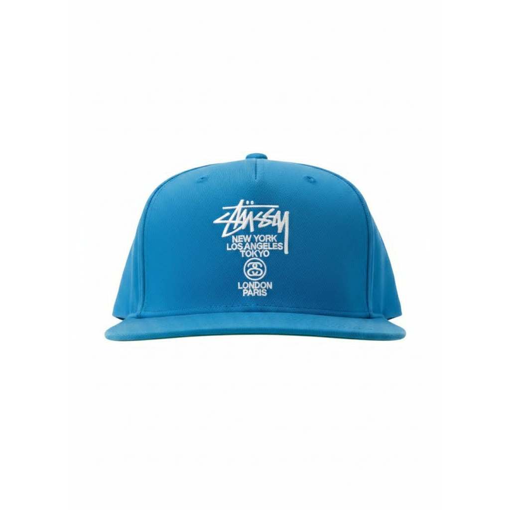 Stussy World Tour Snapback Cap Blue