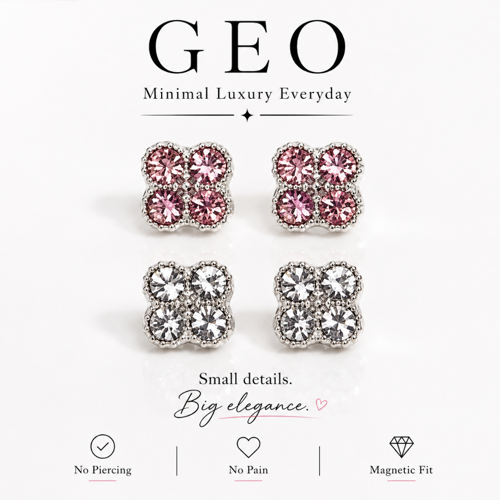 GEO CLOVERIA COLLECTION | ต่างหูแม่เหล็กดอกโคลเวอร์ ไม่ต้องเจาะหู เพชรคริสตัล ใส่สบาย ติดแน่น