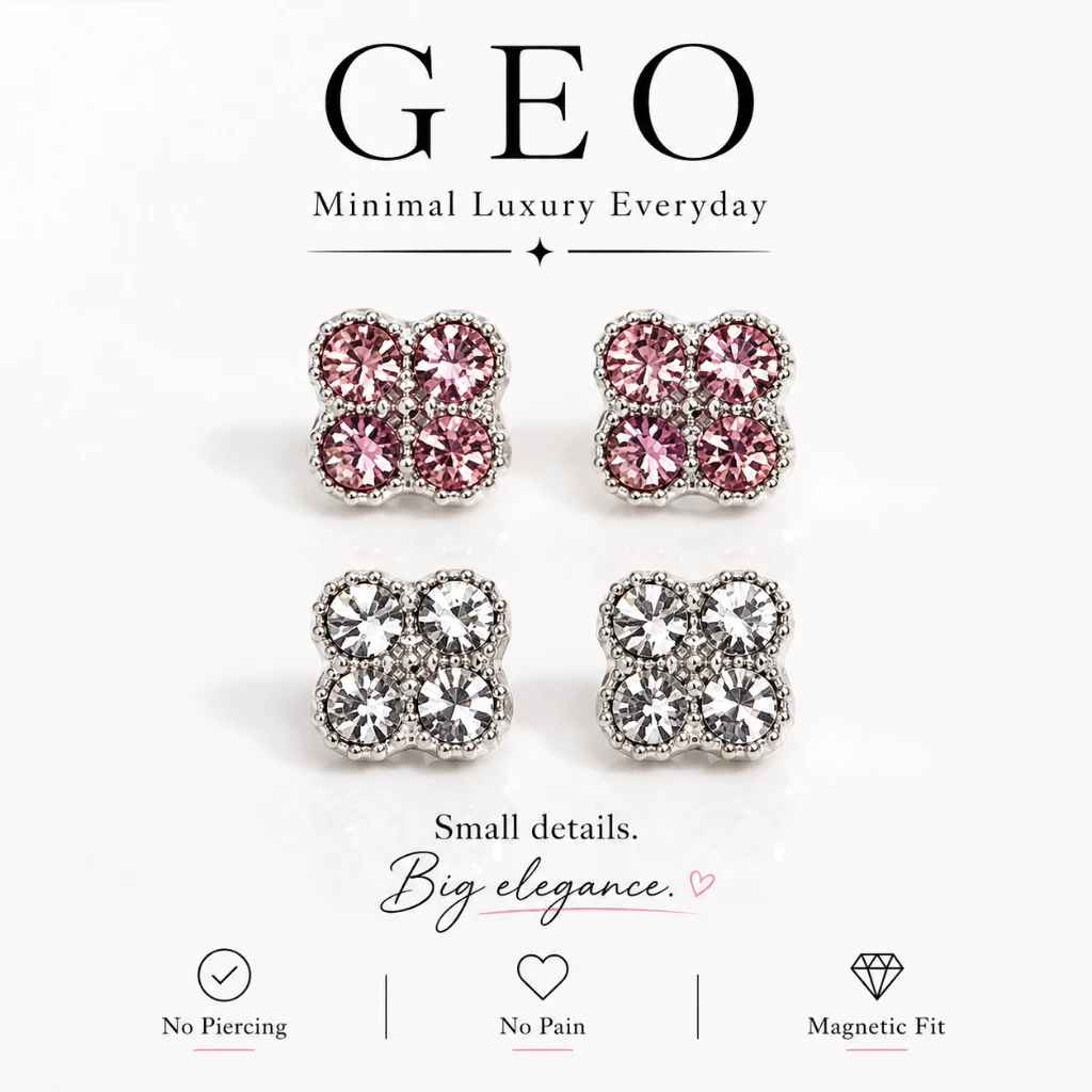 GEO CLOVERIA COLLECTION | ต่างหูแม่เหล็กดอกโคลเวอร์ ไม่ต้องเจาะหู เพชรคริสตัล ใส่สบาย ติดแน่น