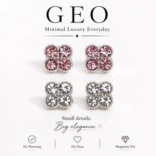 GEO CLOVERIA COLLECTION | ต่างหูแม่เหล็กดอกโคลเวอร์ ไม่ต้องเจาะหู เพชรคริสตัล ใส่สบาย ติดแน่น