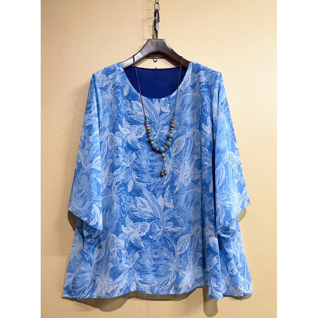 ใหม่(อก 56“) เสื้อชีฟอง ลายดอก เสื้อคอกลม แขนตรง ไซส์ใหญ่ Bigzise