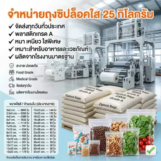 ถุงซิปล็อคใส ยกระสอบ 25 กิโลกรัม เกรดA สะอาด หนา ปิดเเน่น ถุงซิปใส