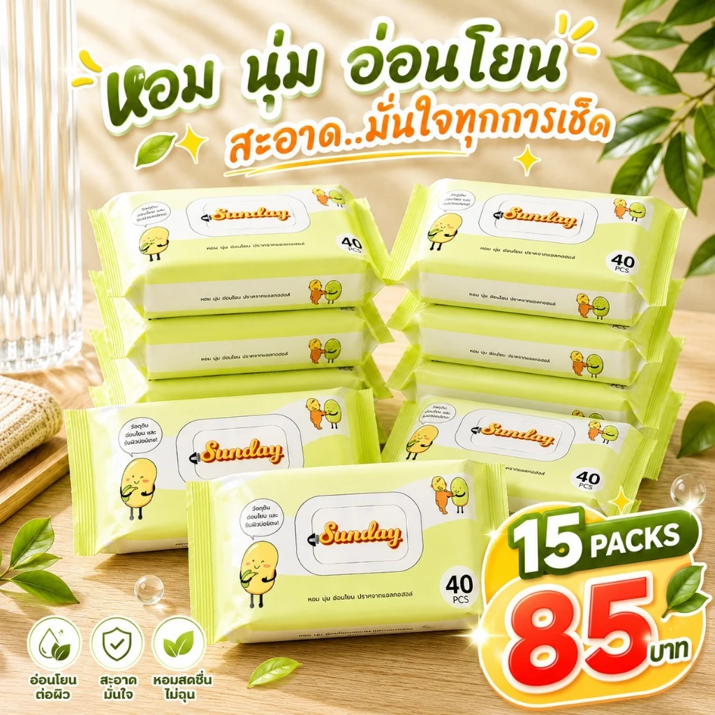 singaye ทิชชู่พกพา ทิชชู่เปียก เช็ดทำความสะอาด ขจัดคราบสกปรก สูตรอ่อนโยน สกัดจากธัญพืช เมล็ดถัวเขียวเเละว่านหางจรเข้