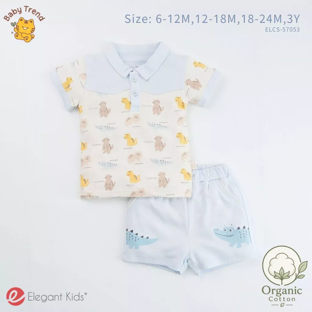 Elegant Kids ชุดลูกชาย 6 เดือน-3 ขวบ เสื้อโปโลคอปก+กางเกงขาสั้น Organic Animal Collection | Baby trend