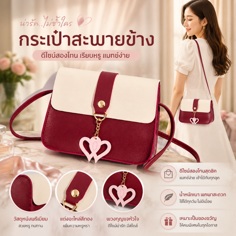 กระเป๋าสะพายข้างใบเล็กสำหรับผู้หญิง กระเป๋าถือสุภาพสตรี กระเป๋าแฟชั่นทรงสี่เหลี่ยมใบเล็ก