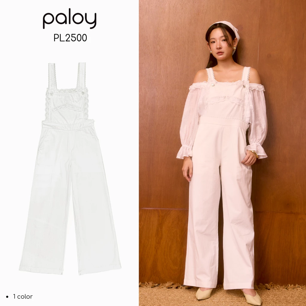 Paloy - PL2500 Darling Overall เอี๊ยมผ้าคอตตอนแต่งลูกไม้ ปักลายโบว์ กระดุมหัวใจ (Known By Heart)