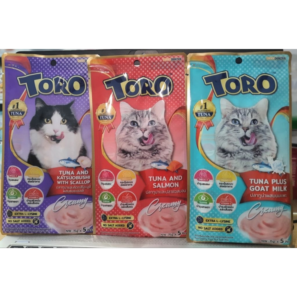 5 ซอง Toro Toro ขนมแมวเลีย 15 กรัม หลากหลายรสชาติ