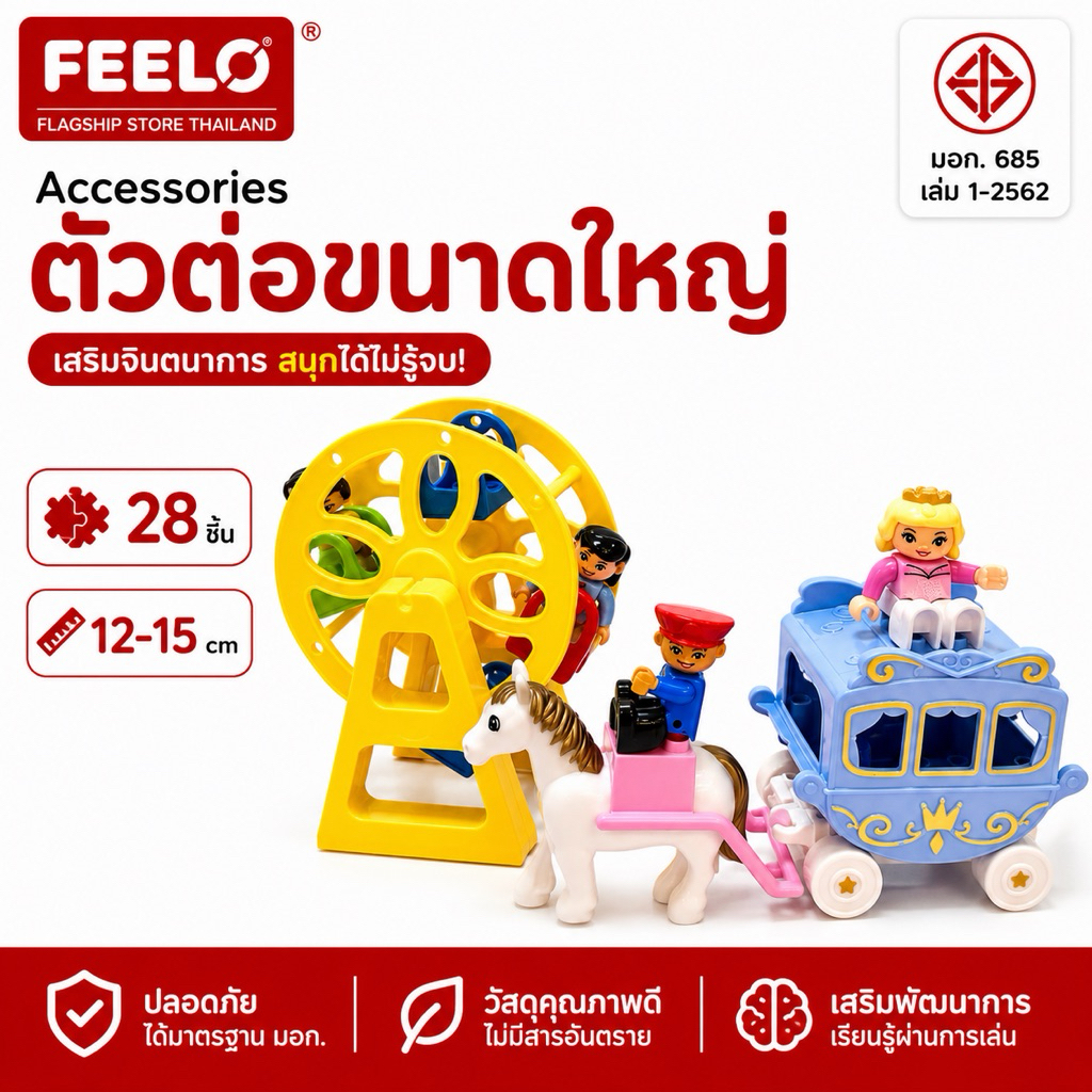 FEELO อุปกรณ์เสริม 12 [ตัวต่อขนาดใหญ่] ชิงช้าสวรรค์ ชุดม้าพร้อมราชรถ (ไม่รวมตัวต่อคน)