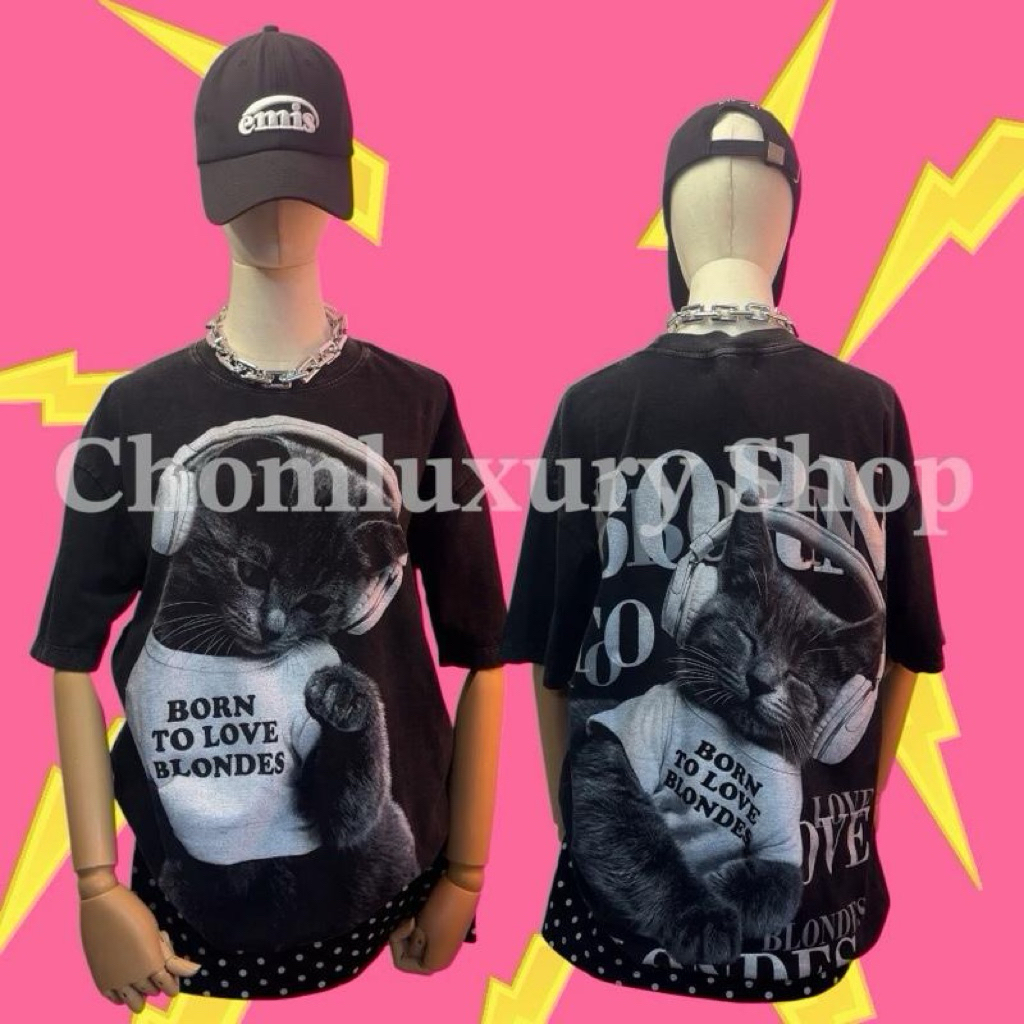 'ꫛꫀꪝ ' เสื้อยืดแมวหูฟัง รุ่นใหม่!! ผ้าฟอก อก 44-46 โอเวอร์ไซส์