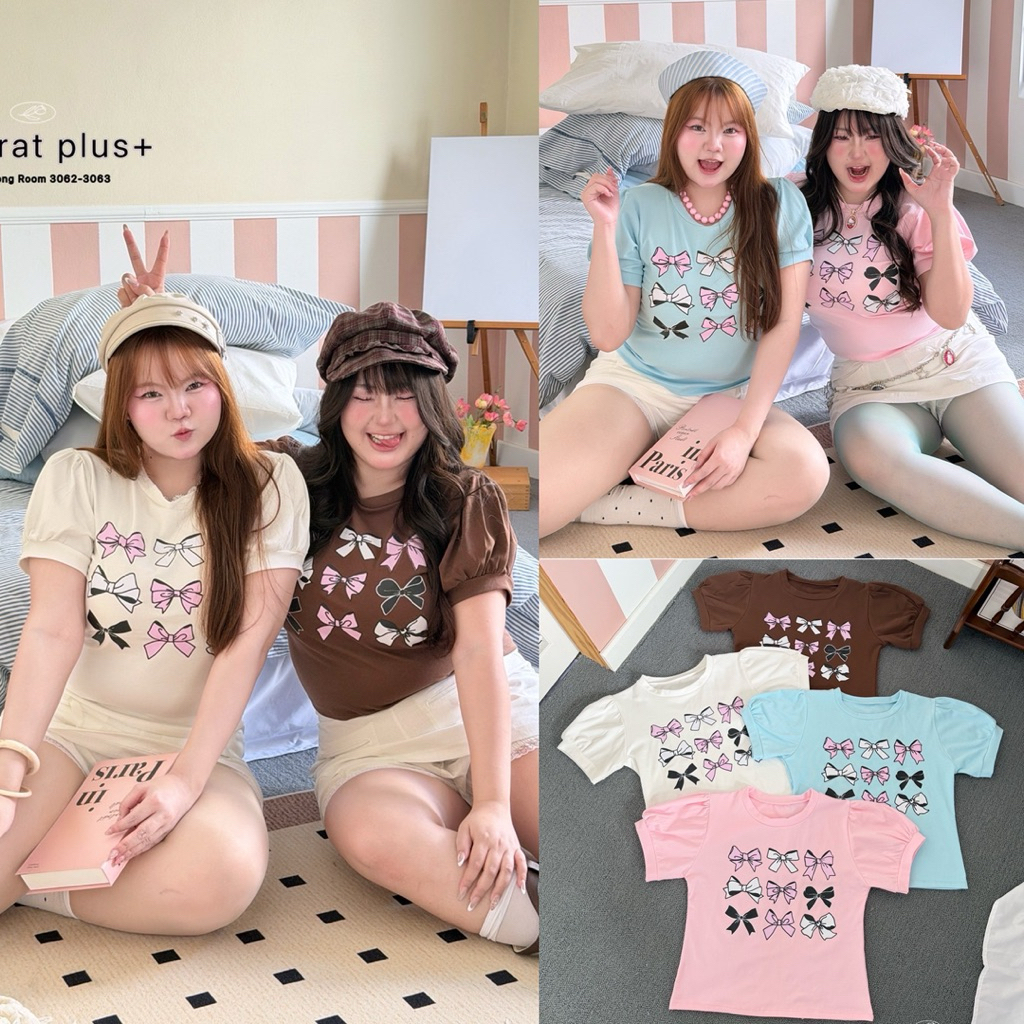 /WP/ เสื้อยืดแขนตุ๊กตา มีไซส์อก38-52 ลายโบว์ น่ารักเกินต้าน #เสื้อไซส์ใหญ่ สาวอวบ อ้วน พลัสไซส์