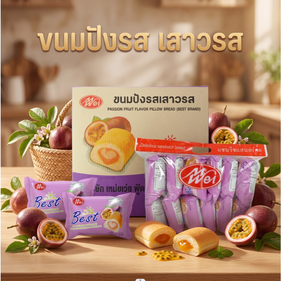 ขนมปังหมอนรสเสาวรส ตราMeiWei | 1ลัง 12 แพ็ค 144 ชิ้น | รสชาติหวานอมเปรี้ยว สัมผัสความฟินแบบใหม่!
