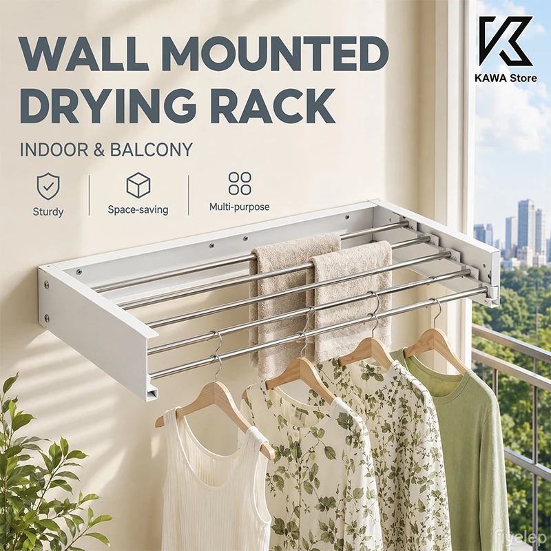 5ราว ราวตากผ้า ราวตากผ้าพับได้ ราวตากผ้าพับเก็บได้ ยืดหดได้ drying rack ที่ตากผ้า ใช้ได้ทั้งในบ้านและนอกบ้าน