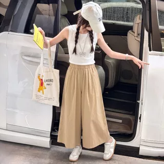2-11 ปี Wide Leg กางเกงเด็กผู้หญิง ขากว้าง สไตล์เกาหลี ทรงหลวม สีสดใส กางเกงเด็กผู้หญิง ผ้าหนุ่ม ใสสบาย