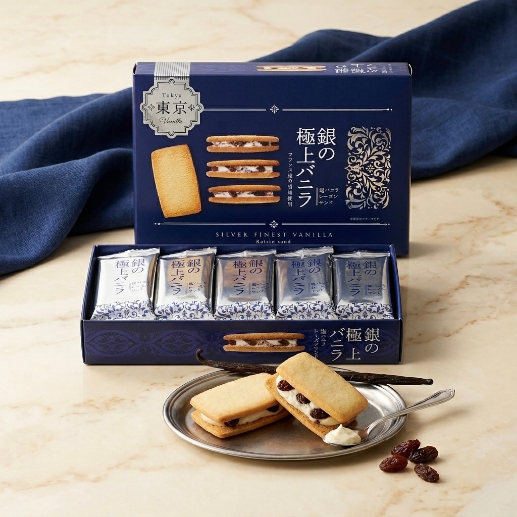 พร้อมส่งในไทย คุกกี้แซนวิชวานิลลาไส้ครีมลูกเกด ซิลเวอร์ไฟน์เนสต์วานิลลา Silver Finest Vanilla Raisin Sand