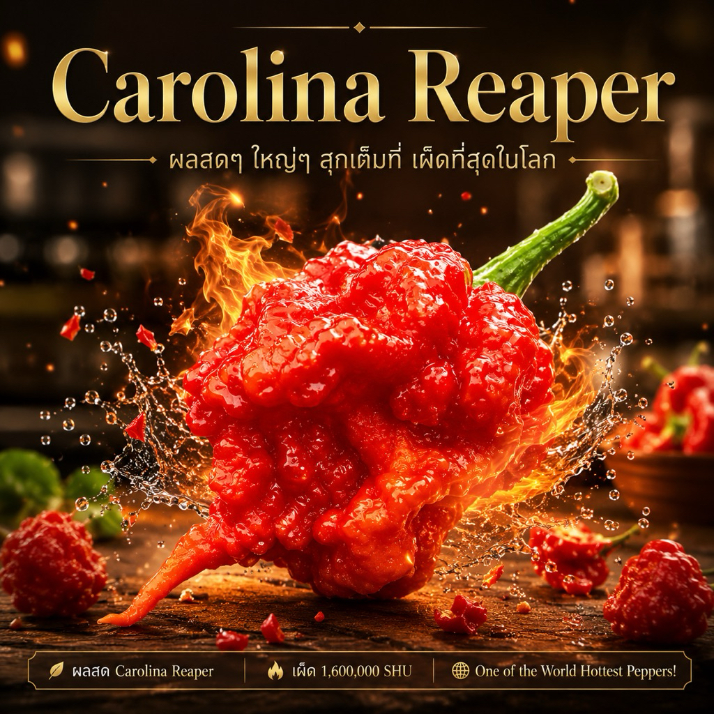 เผ็ดที่สุดในโลก‼️ ผลพริกสดแคโรไลนา รีพเปอร์ (Carolina Reaper) ของแท้ 100% คัดผลใหญ่ ลองชิมและขยายพันธุ์ต่อได้