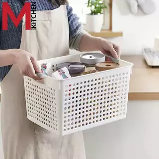 M KITCHEN กล่องเก็บของ กล่องเก็บของพลาสติก ตะกร้าใส่ของ ใบใหญ่ ขนาด 35.5x25.5x21cm วางซ้อนได้หลายชั้น S-0133(C1)