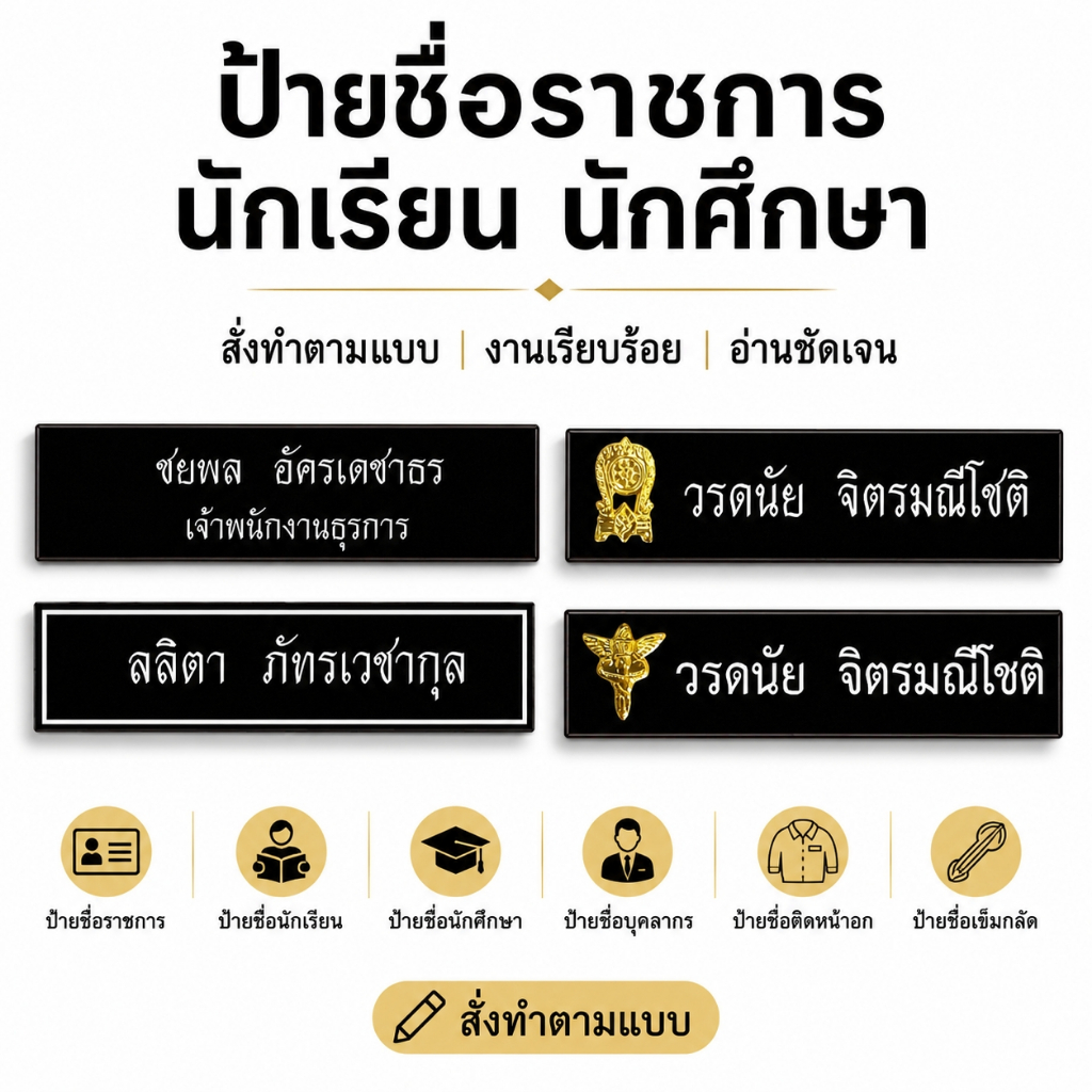 ป้ายชื่อพนักงาน ป้ายชื่อเจ้าหน้าที่ ป้ายชื่อราชการ เอกชน ทุกหน่วยงาน งานตกปก ถูกระเบียบ