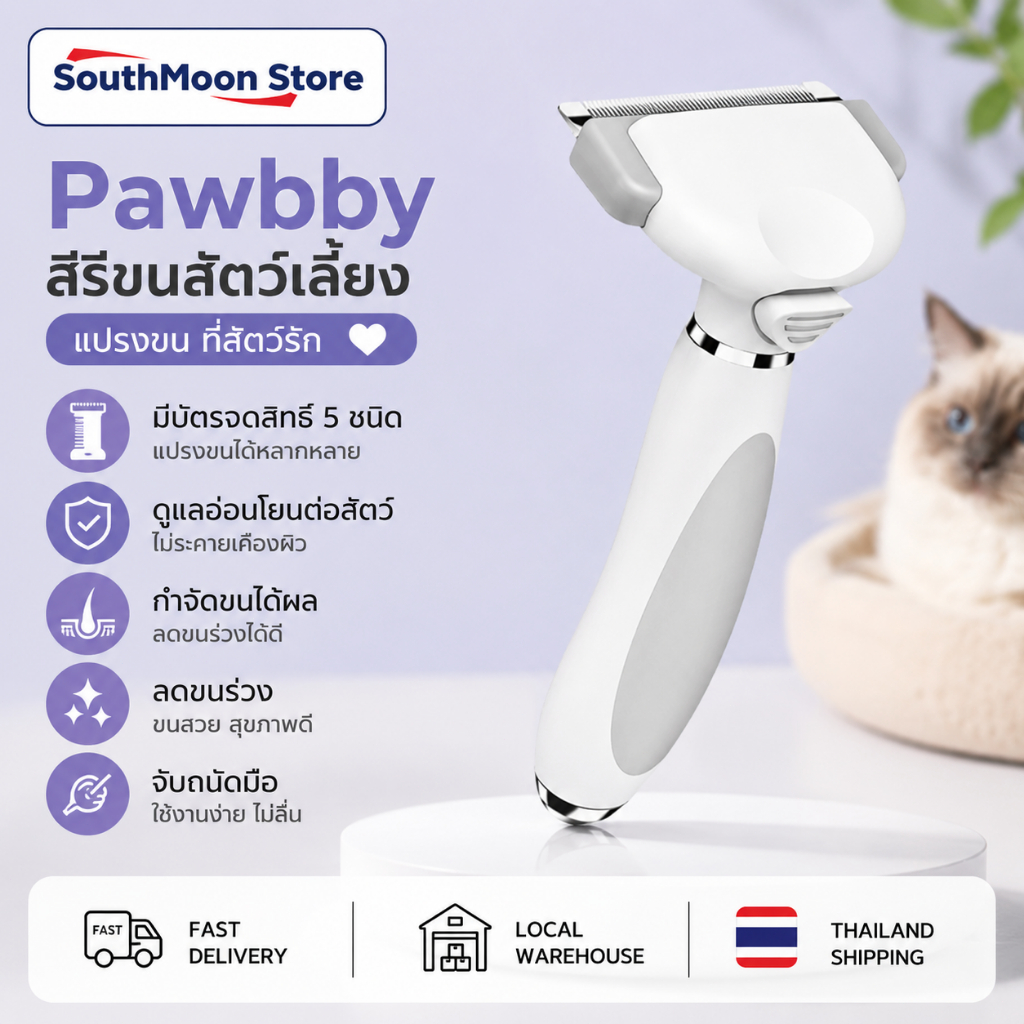 Pawbby สีรี่ขนสัตว์เลี้ยง กำจัดขนได้ผล ลดขนร่วง Pet Hair Remover Brush สีรี่ขนแมว สีรี่ขนสุนัข