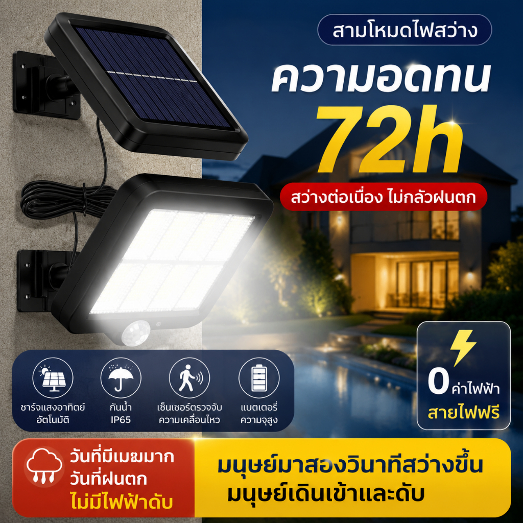 MeeDa ไฟโซล่าเซลล์ 80000W ไฟถนน สปอตไลท์ LED กันน้ำ IP67 กันฟ้าผ่า สว่างอัตโนมัติกลางคืน พร้อมรีโมท รับประกัน30ปี