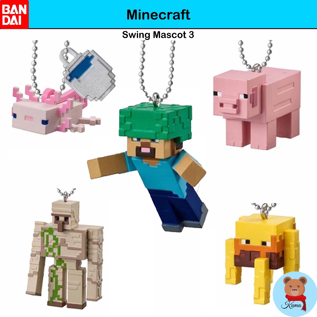✅รุ่น3 MINECRAFT Swing Mascot 3 Bandai Gashapon 🇯🇵โมเดล กาชาปอง มายคาฟ มินิฟิกเกอร์เล็ก บันได