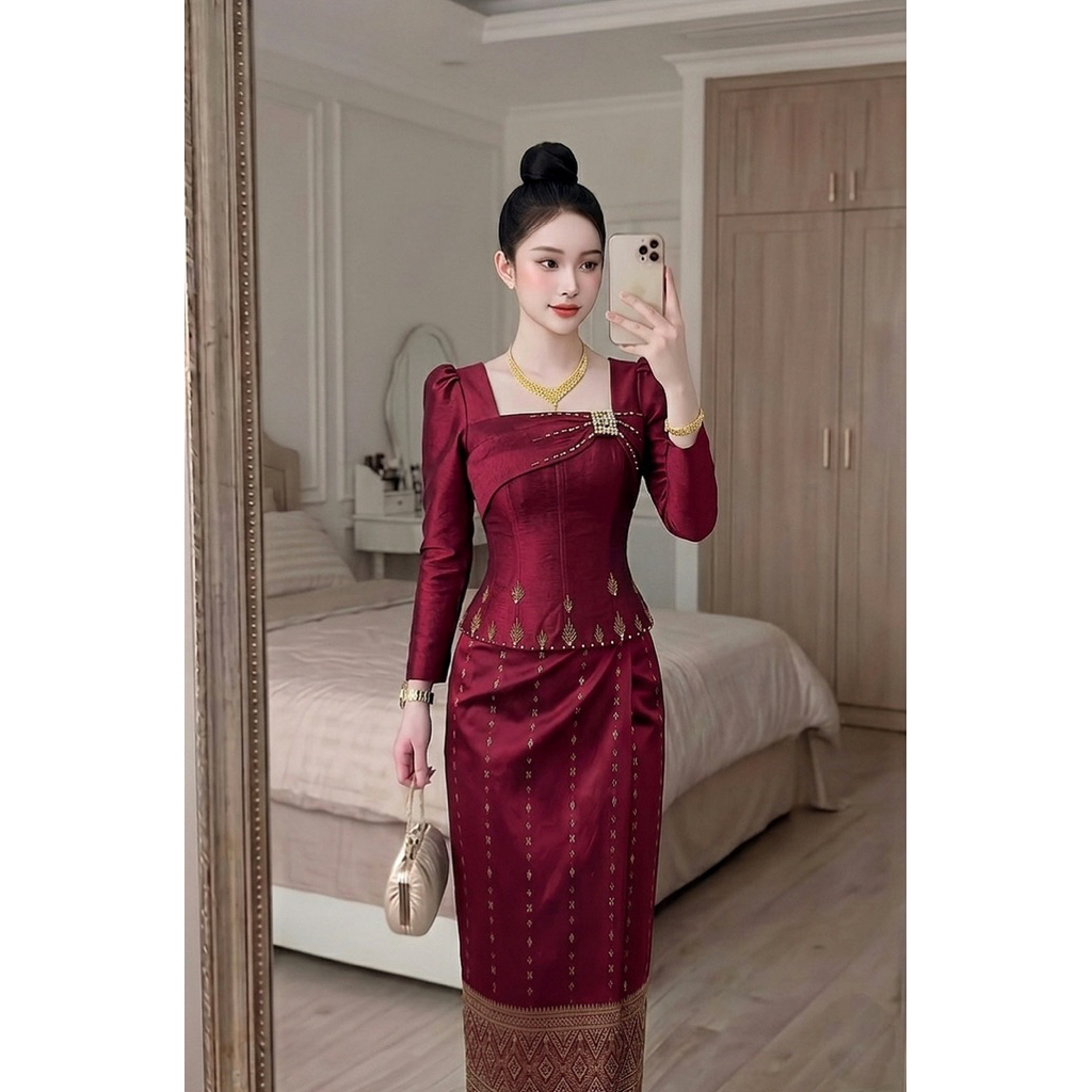 เสื้อออกงาน ผ้าไหม ตกแต่งด้วยมุก เกรดพรีเมี่ยม พร้อมส่ง1