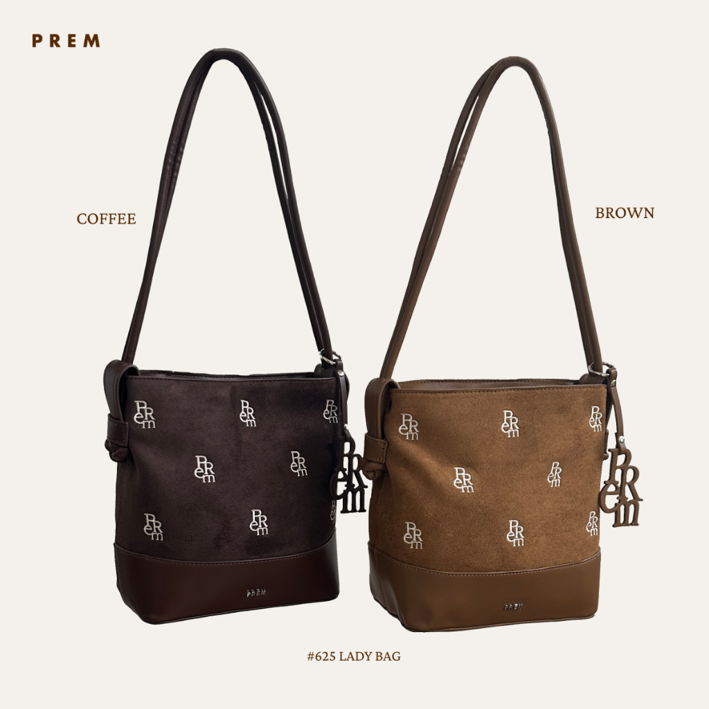 🍧กระเป๋าเลดี้ (PU SUEDE) สายสะพายไหล่ ปัก prem เปิด-ปิด ด้วยซิป #625🍧