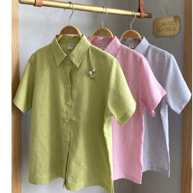 เสื้อเชิ้ตลินินแท้100%  ปกเชิ้ตกระดุมผ่าหน้า  ผ่าข้างทั้ง 2 ด้าน ทรงสวย พร้อมส่ง size 40”-46” 🔥แบบใหม่