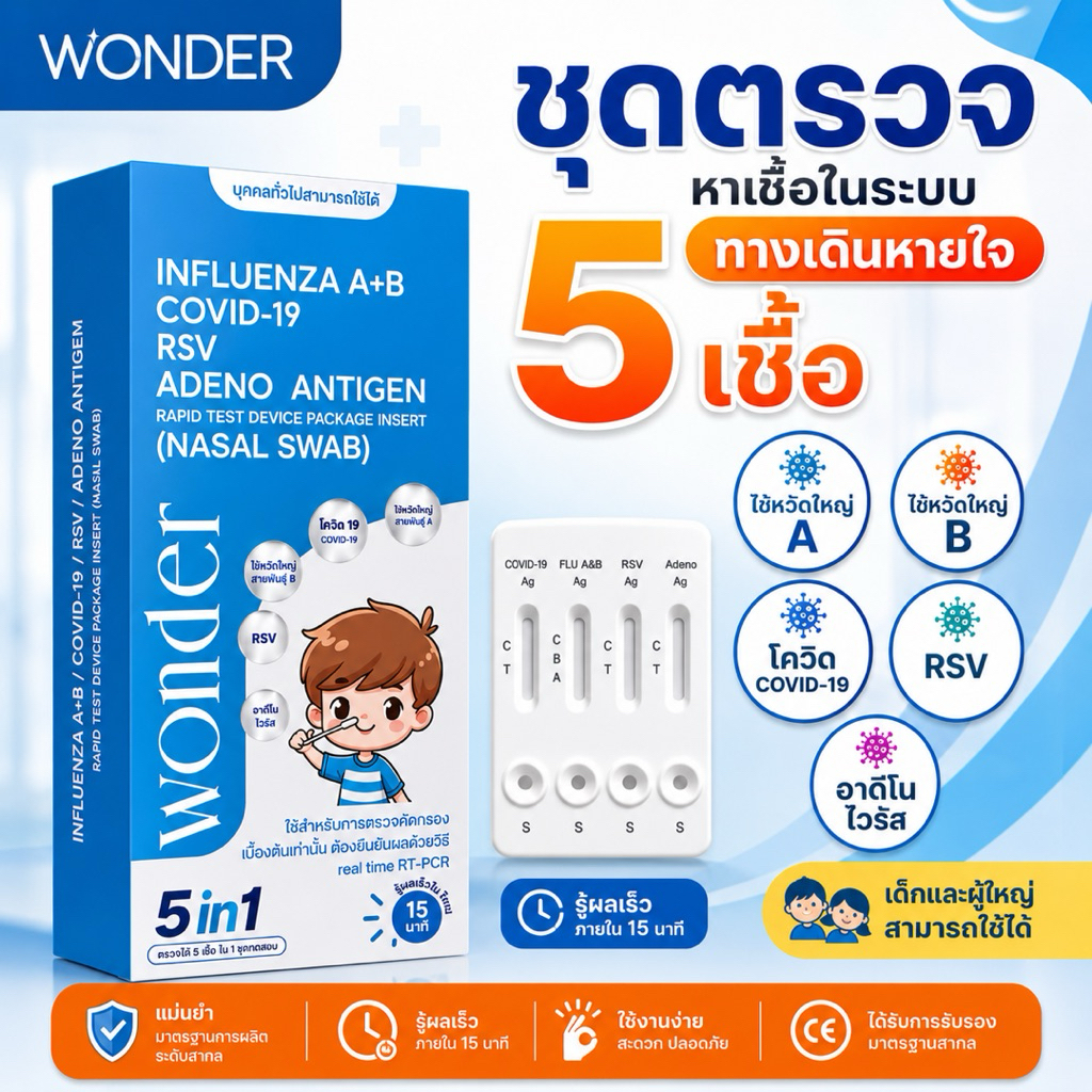 ATK 5in1 ชุดตรวจ COVID-19/ ไข้หวัดใหญ่ A+B/ RSV/ Adeno