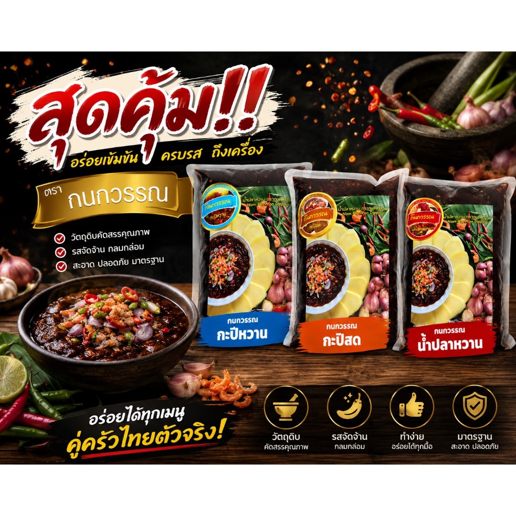 สุดคุ้ม 3 รสชาติ น้ำปลาหวานดั้งเดิม & กะปิหวาน & กะปิสด ขนาด 1,000 กรัม