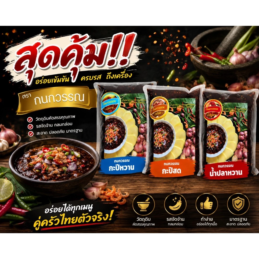 สุดคุ้ม 3 รสชาติ น้ำปลาหวานดั้งเดิม & กะปิหวาน & กะปิสด ขนาด 1,000 กรัม