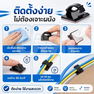 ซื้อ1แถม50 ตัวล็อคสายไฟ ที่ยึดสายไฟ ที่ล็อคสายไฟ แบบติดกาว ไม่ต้องเจาะ ติดได้ทั้งผนังและโต๊ะ เหนียวและทนทาน