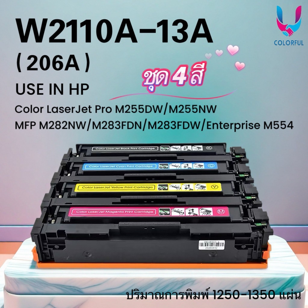 หมึกเทียบเท่า HP206A ( W2110A / W2111A / W2112A / W2113A ) M255DW/NW;M282NW/M283FDN/M283FDW; M554